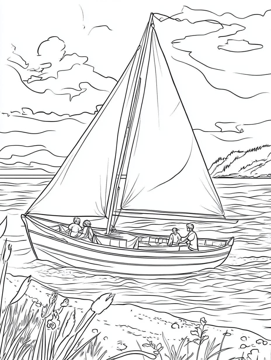 Boating With Beach Coloring Pages