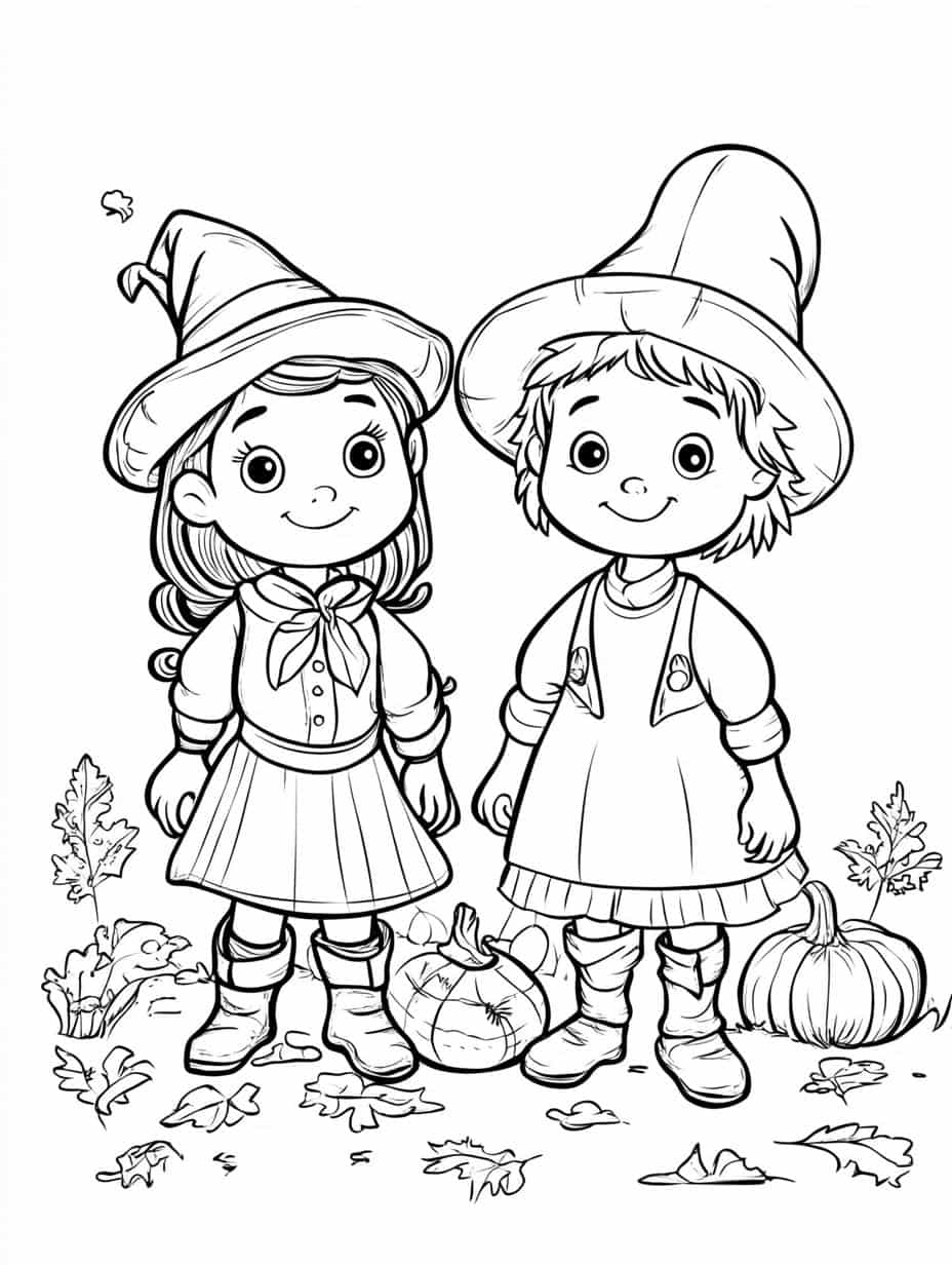 Boy And Girl Thanksgiving Costume Coloring Pages