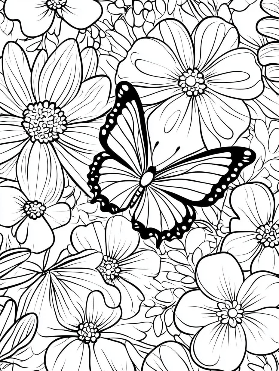 Butterflies And Flowers Coloring Pages