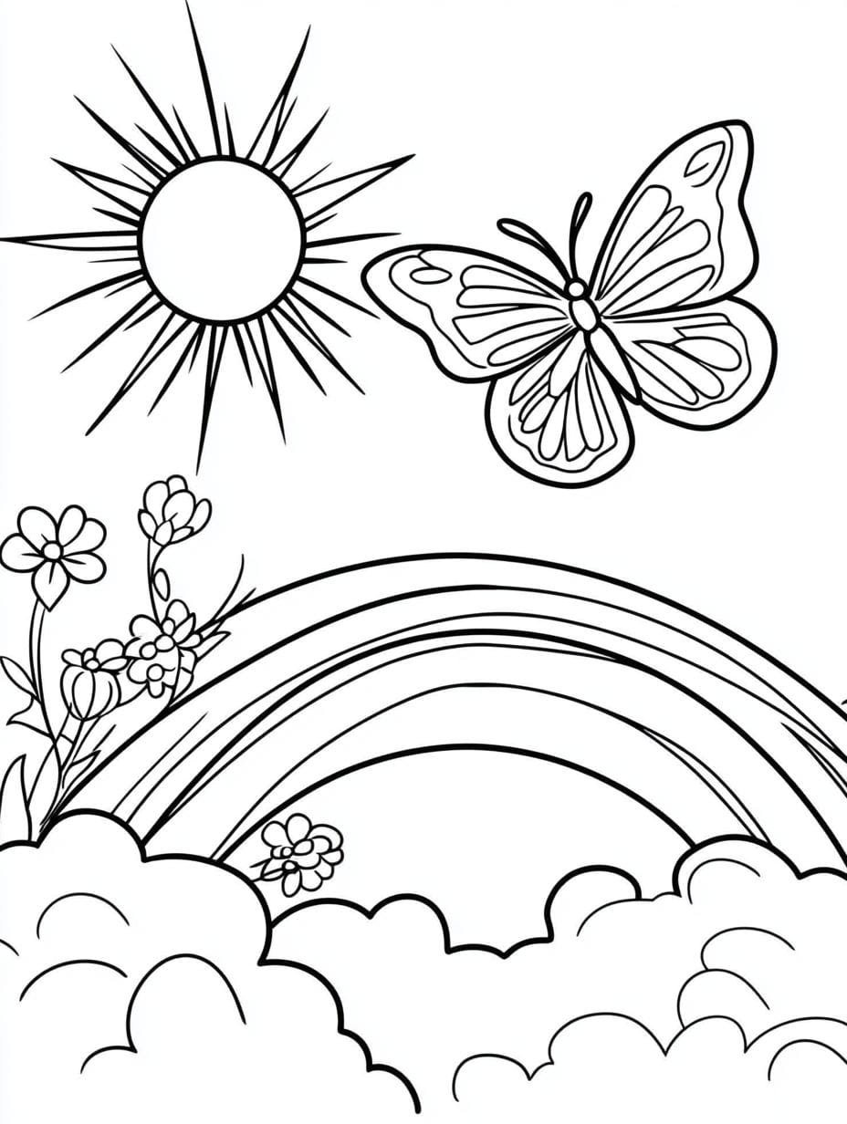 Butterfly And A Rainbow Coloring Pages