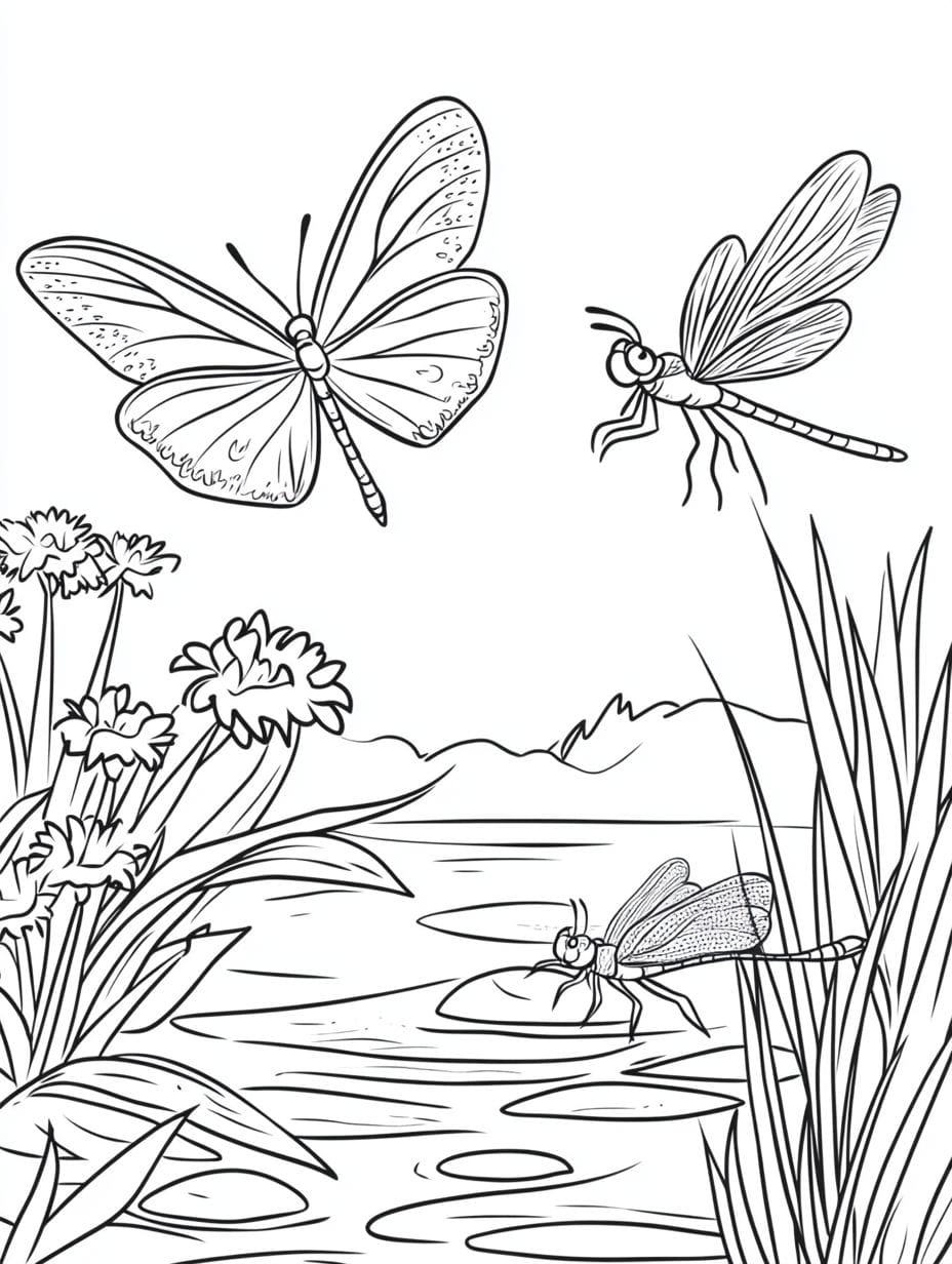 Butterfly And Dragonfly Coloring Pages