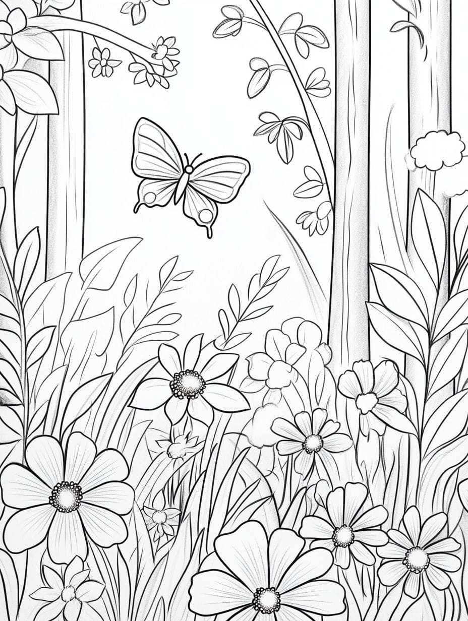 Butterfly And Flower Coloring Pages