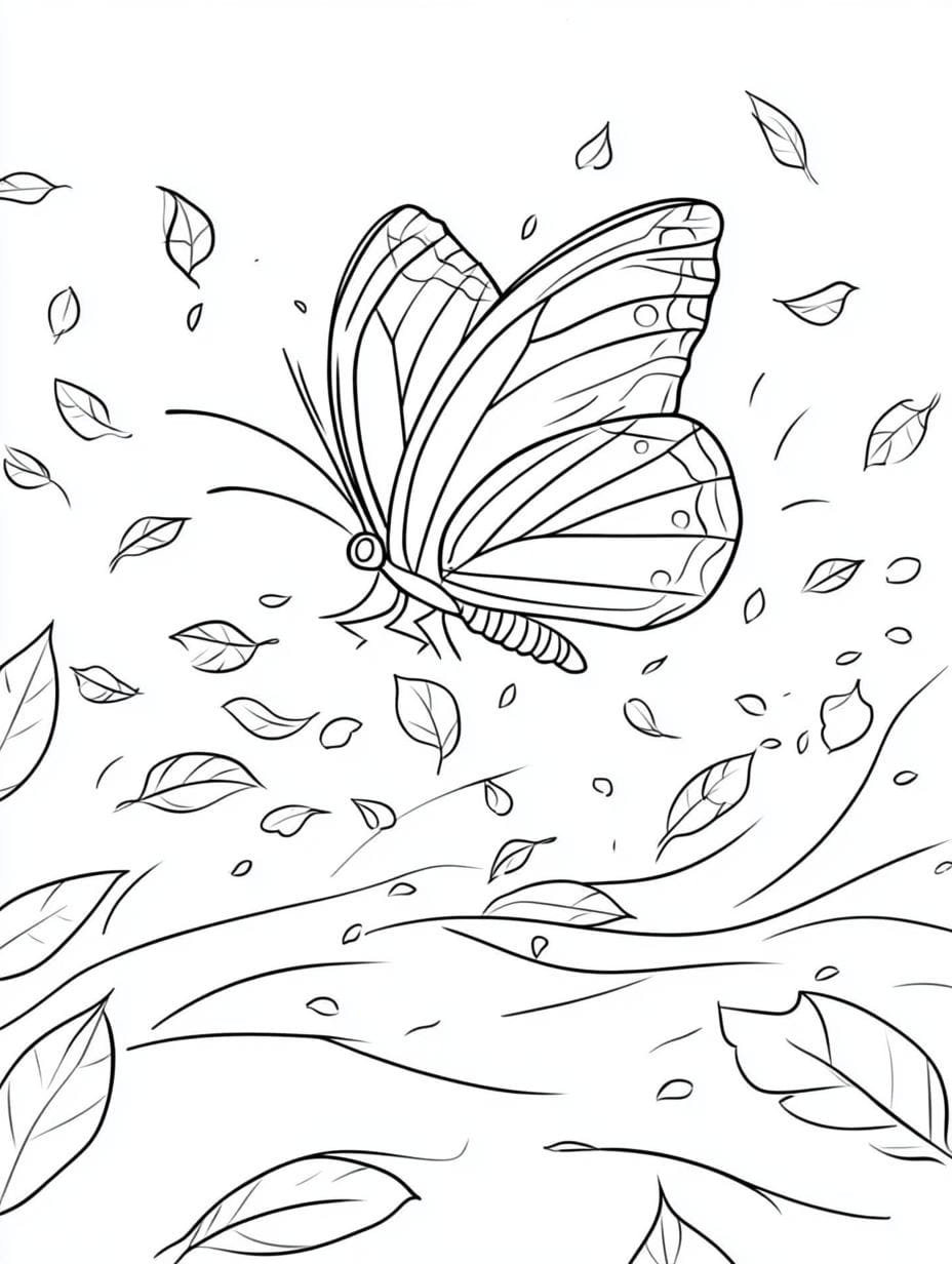 Butterfly On A Windy Day Coloring Pages