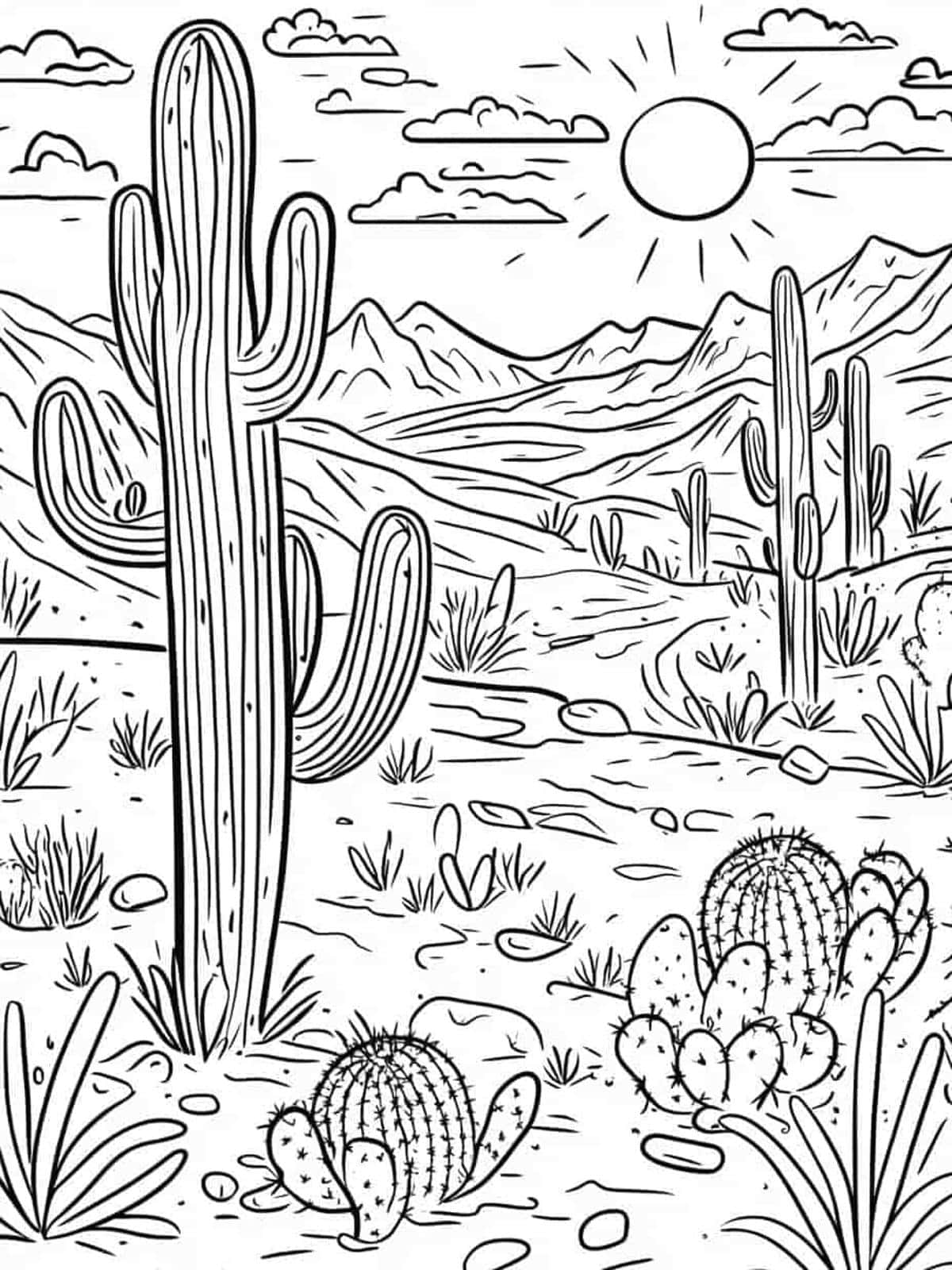 Cactus Desert Sunshine Coloring Pages