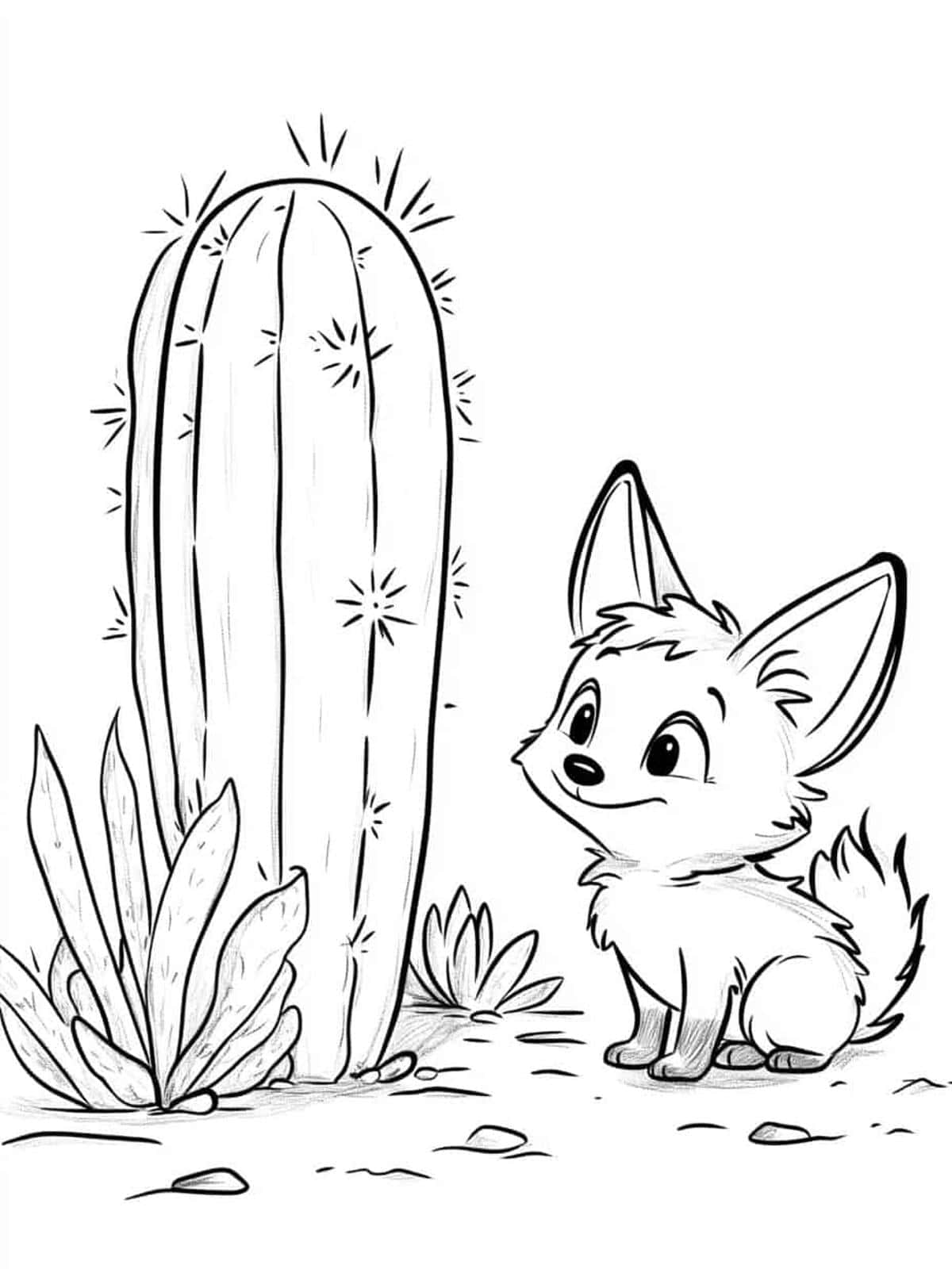 Cactus Fox Companion Coloring Pages