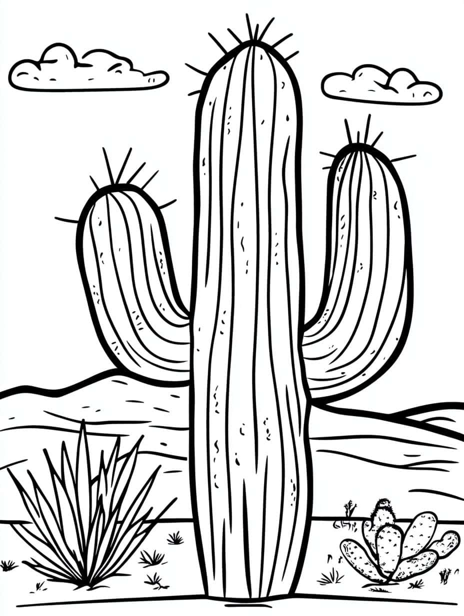 Cactus In The Desert Coloring Pages