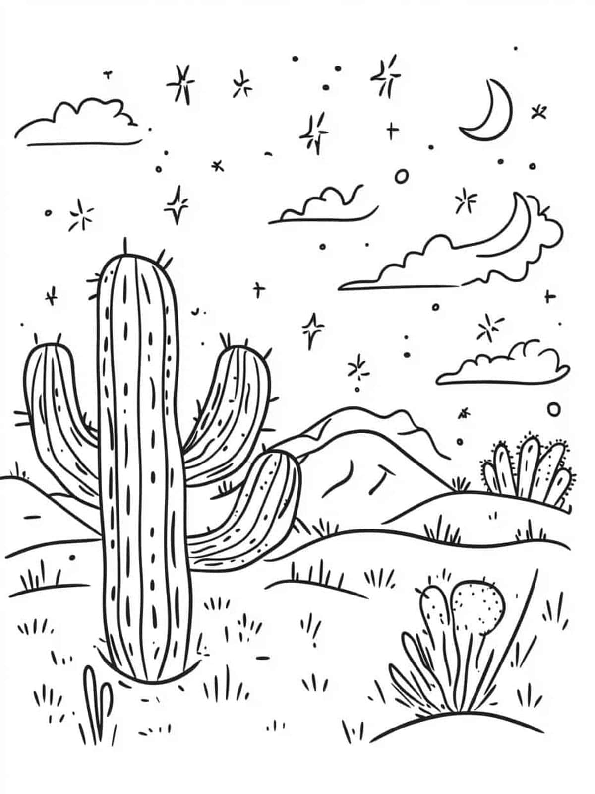 Cactus Moonlight Coloring Pages