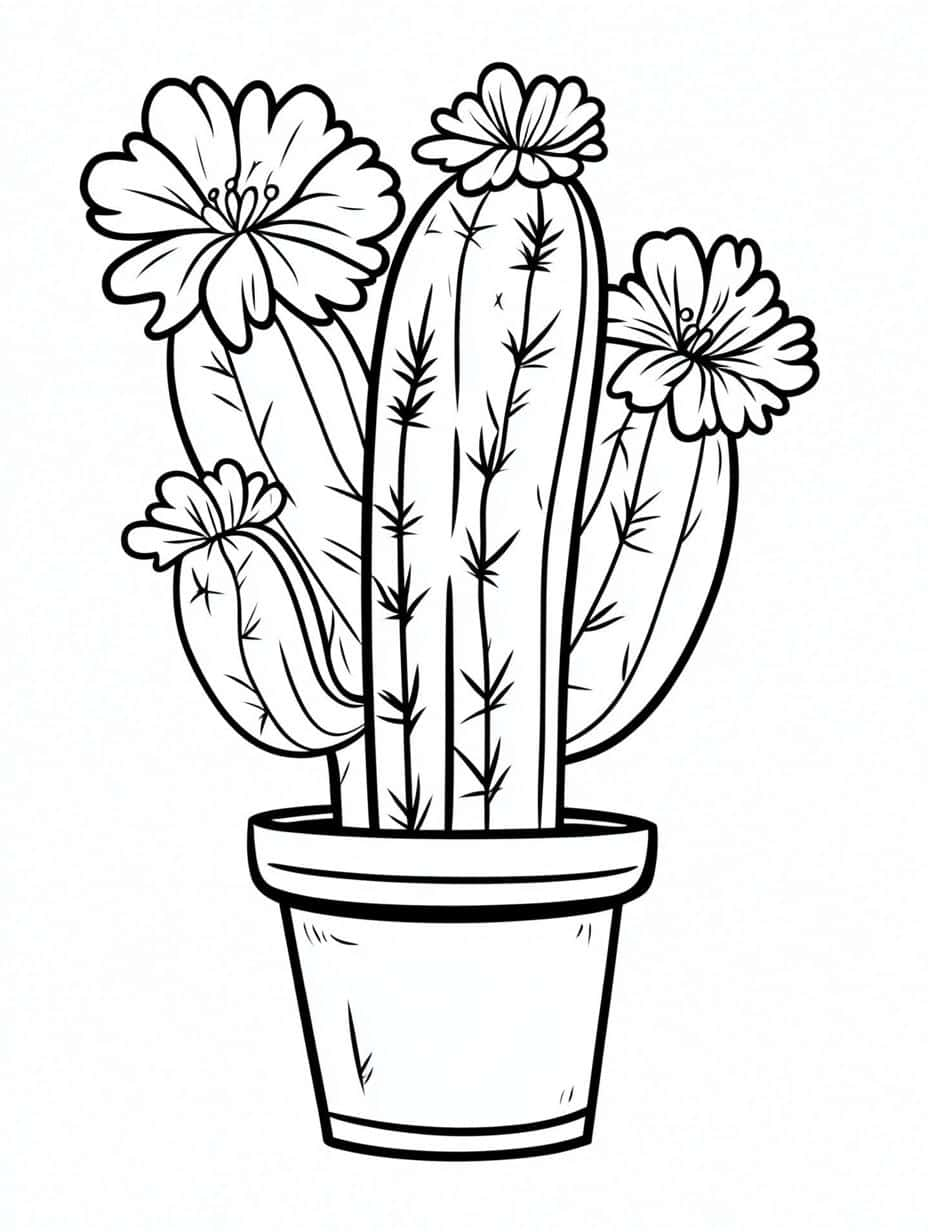 Cactus With Flowers Coloring Pages