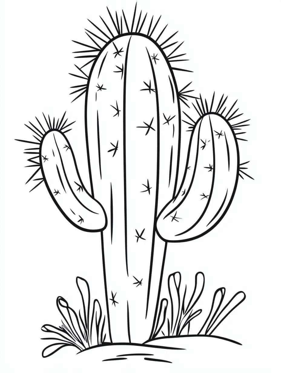 Cactus With Plant Coloring Pages