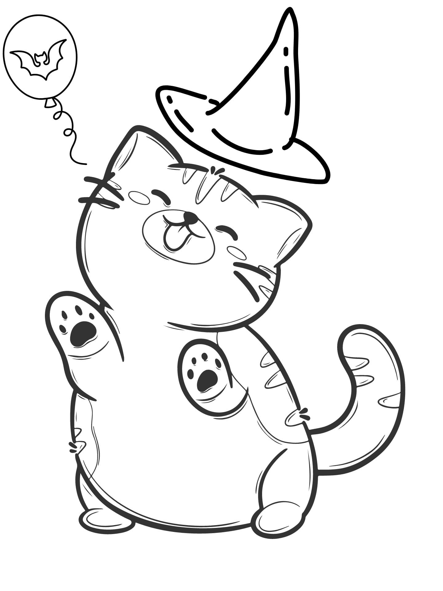 Cartoon Cat Halloween Coloring Page