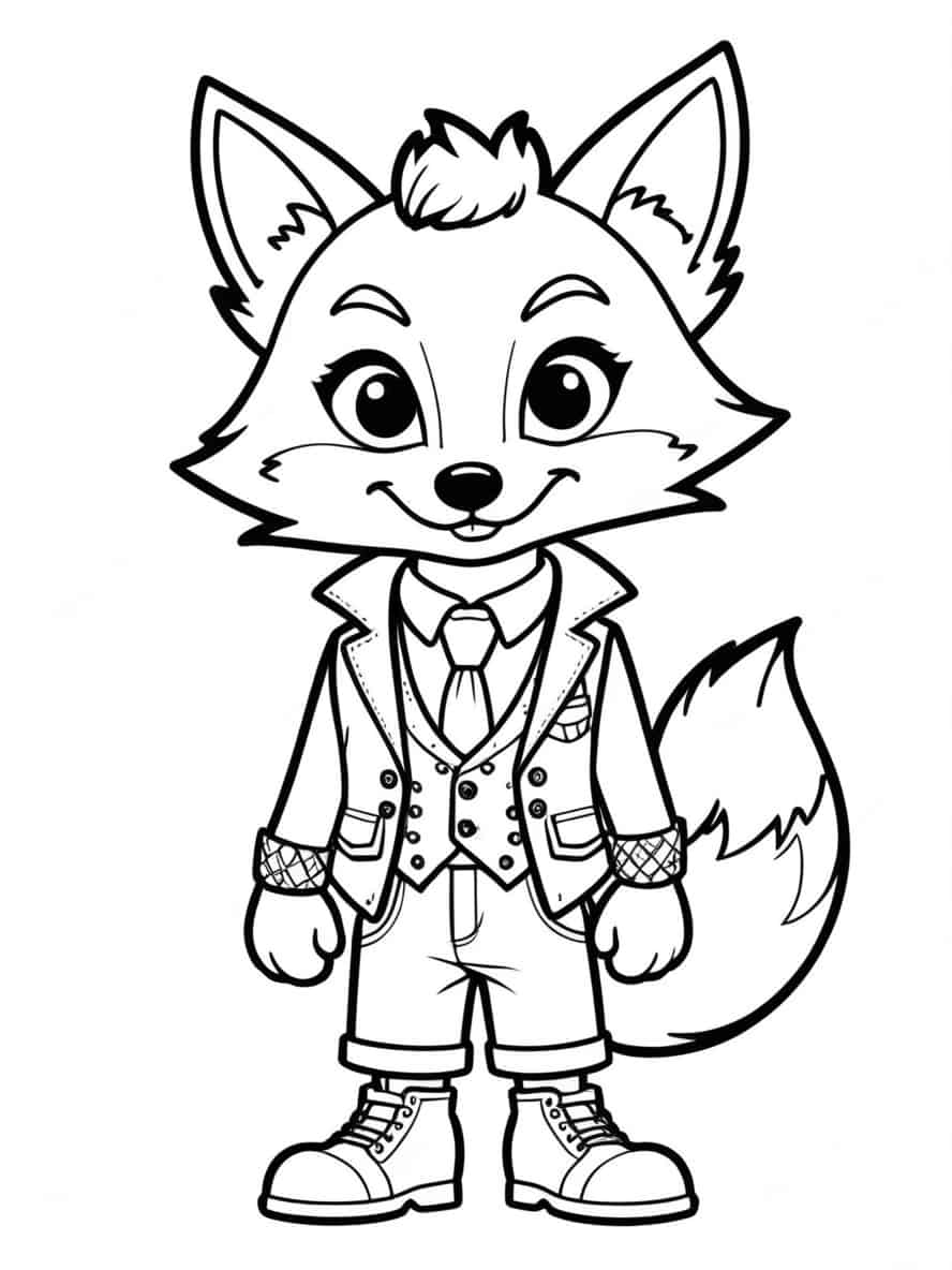 Cartoon Fox Wearing Vest Coloring Coloring Pages