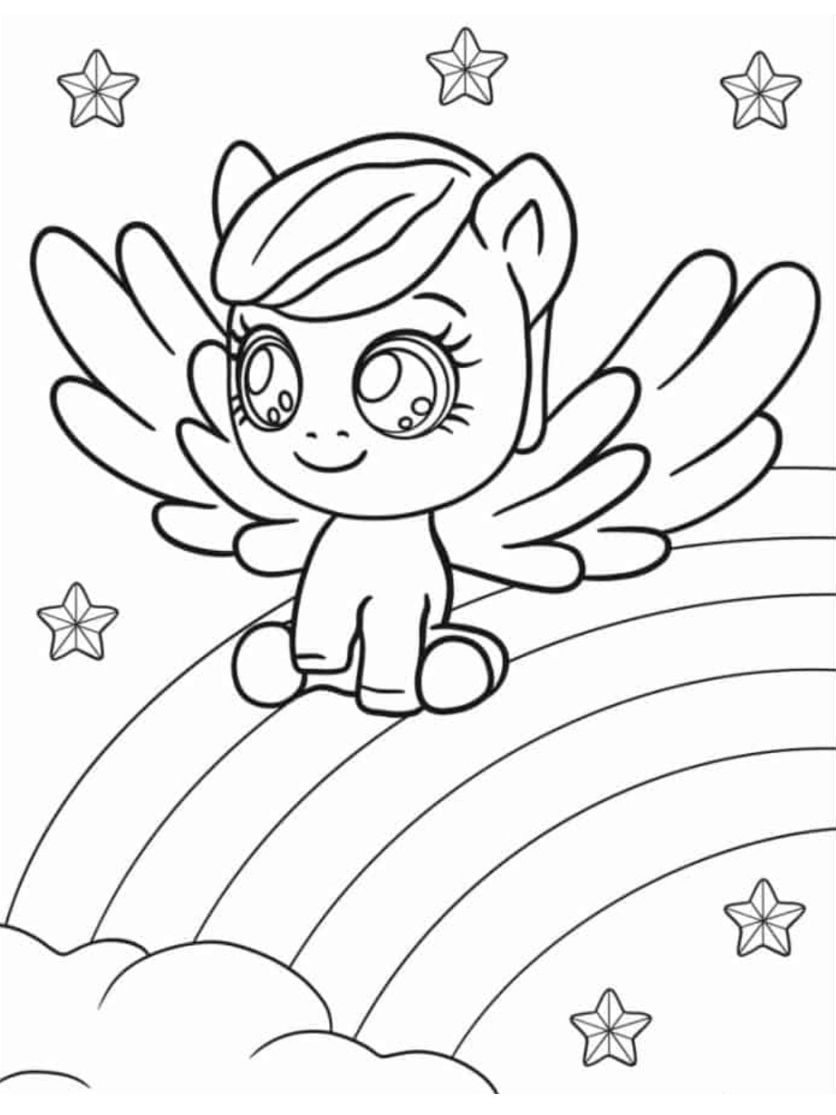 Cartoon My Little Pony Sitting On Rainbow Coloring Page