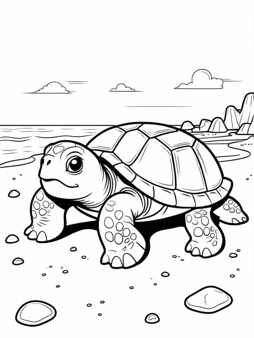 Cartoon Turtle Resting On Beach Coloring Pages