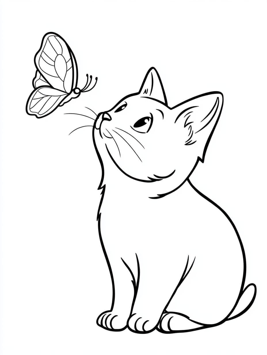 Cat And Butterfly Friends Coloring Pages