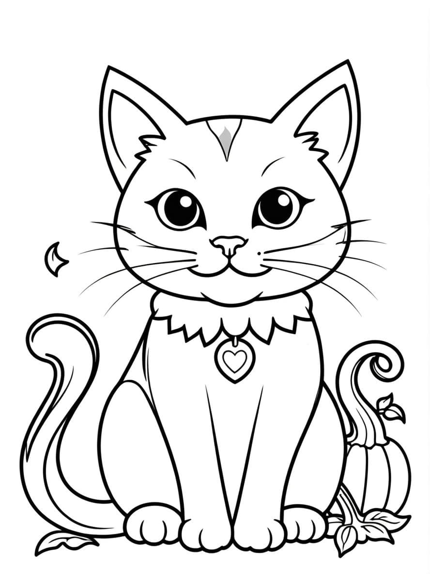 Cat And Pumpkin Coloring Pages