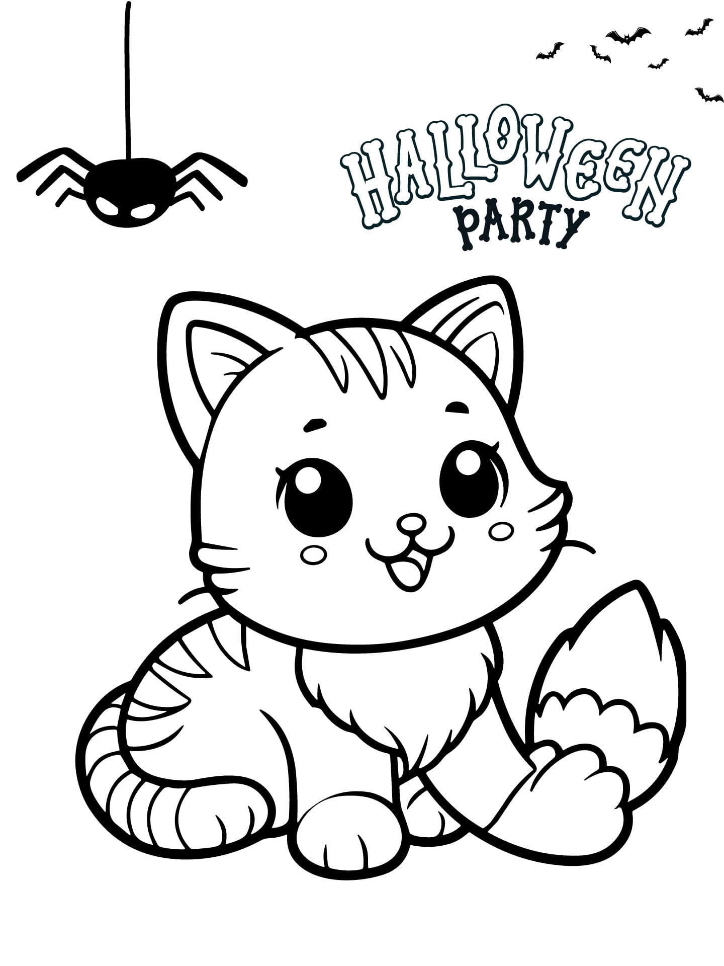 Cat And Spider Halloween Coloring Pages For Kids