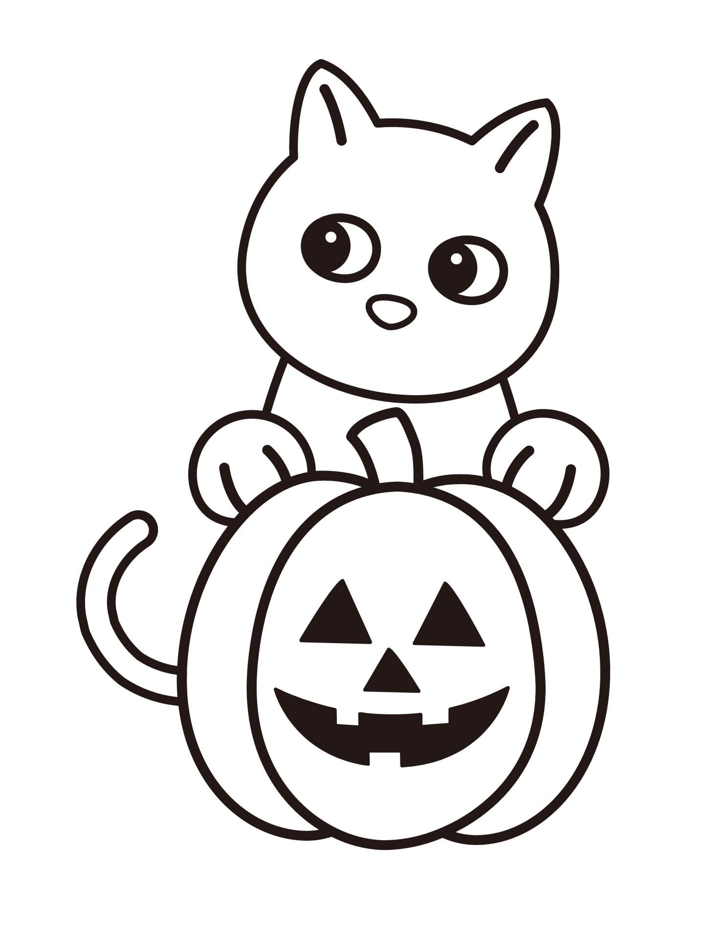 Cat As Pumpkin Halloween Coloring Page