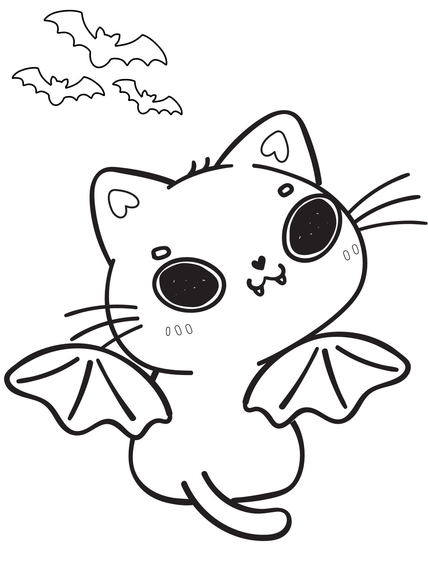 Cat As Vampire Halloween Coloring Page