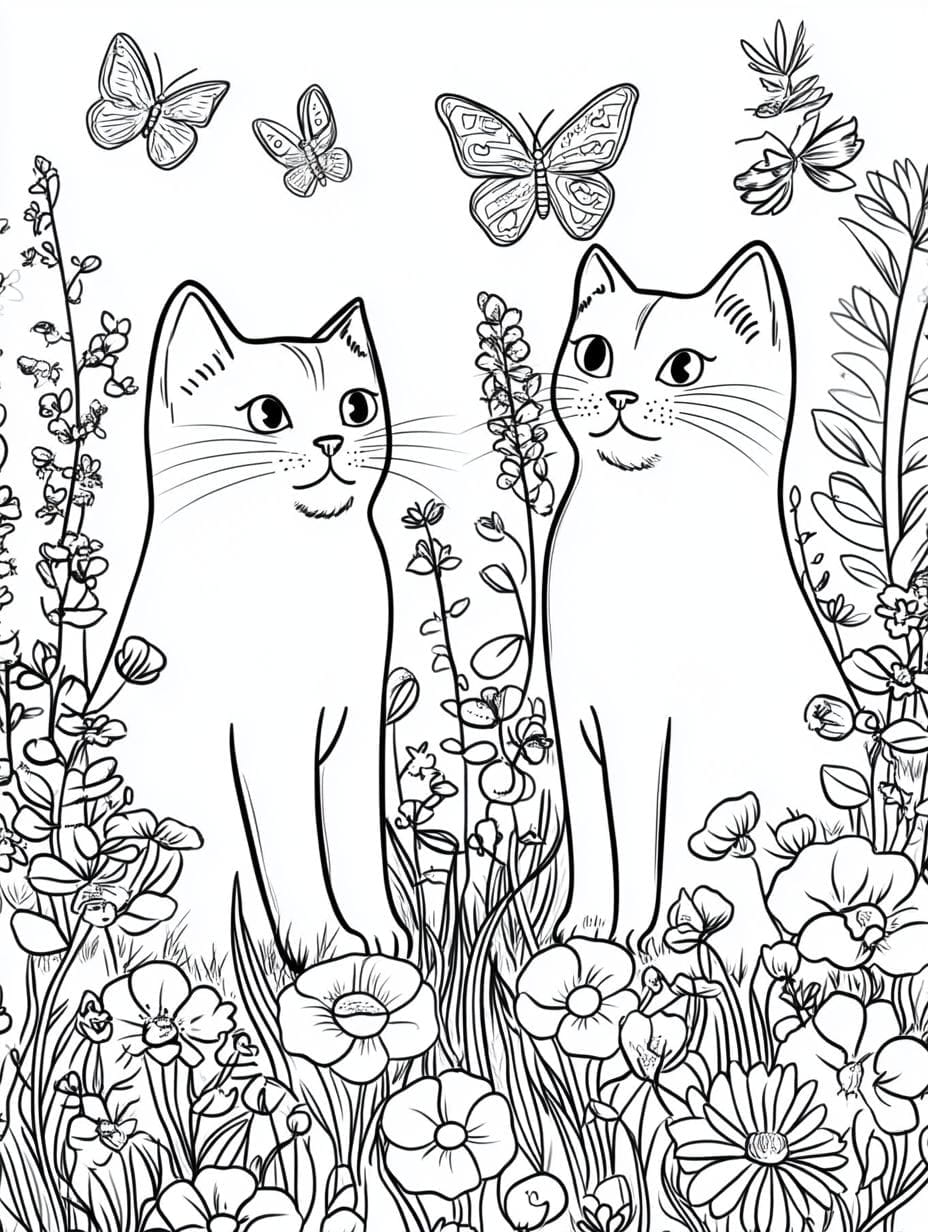 Cat Exploring Garden Coloring Pages