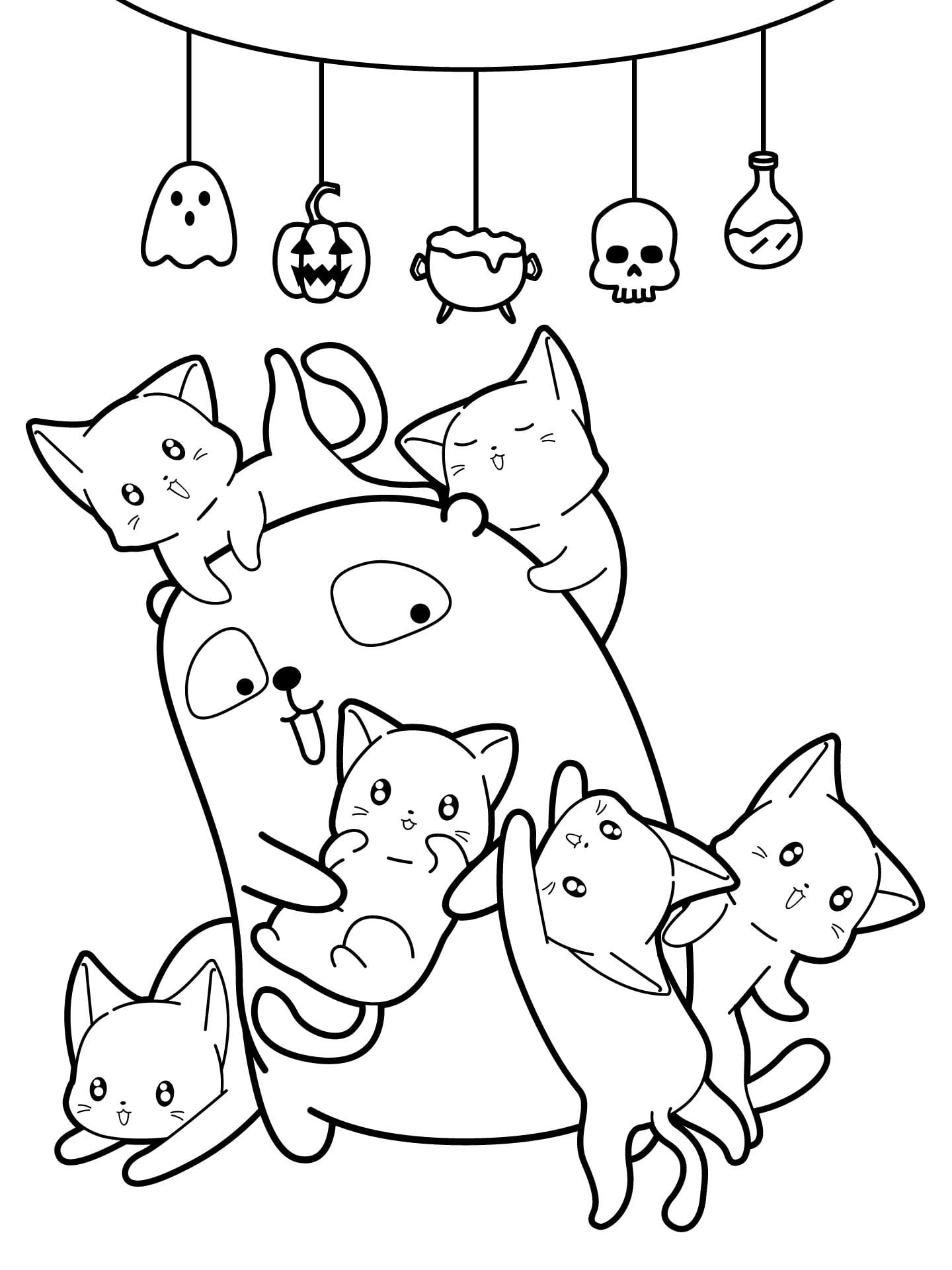 Cat Happy Halloween Coloring Page For Kids