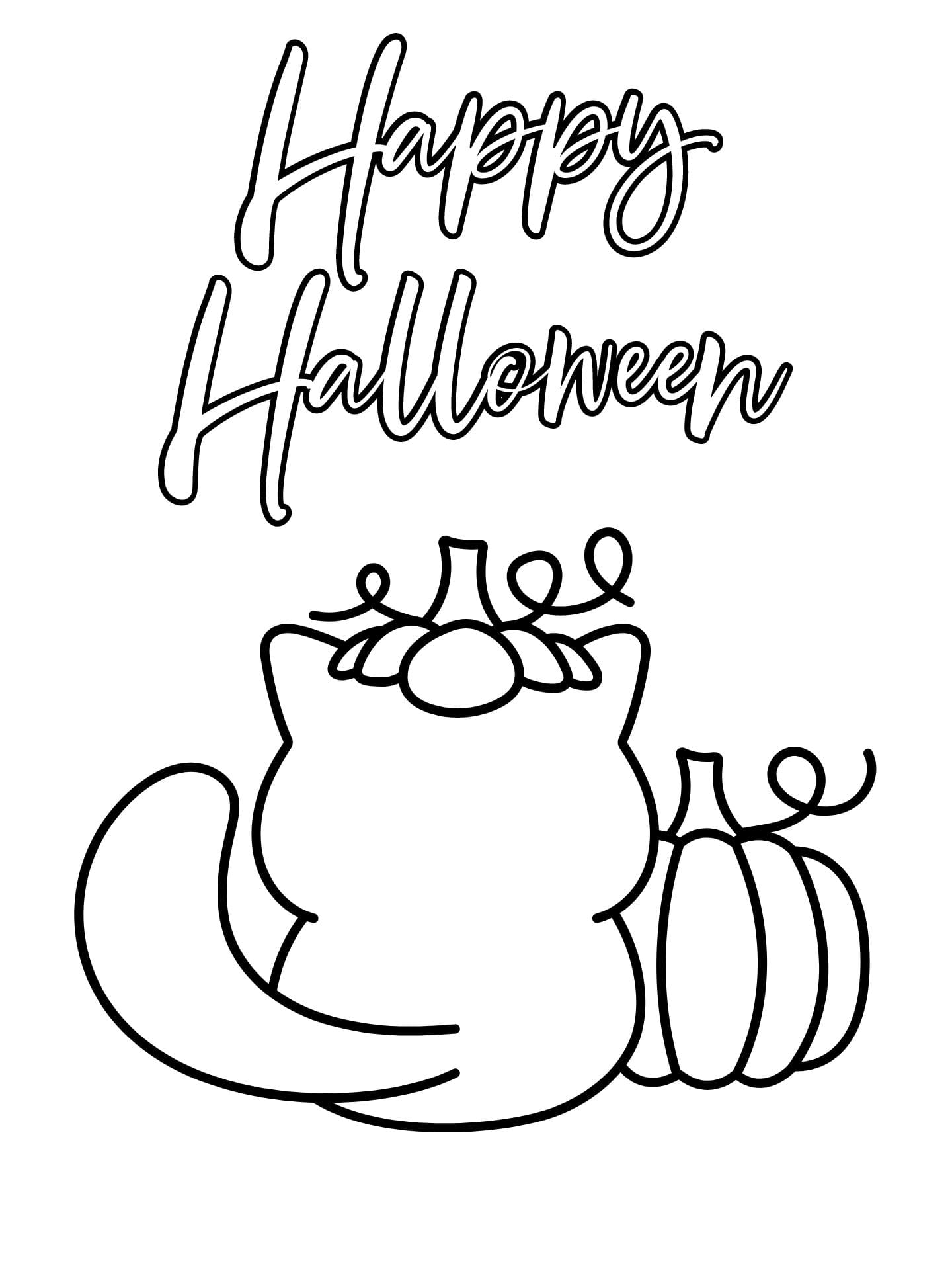 Cat Happy Halloween Coloring Page