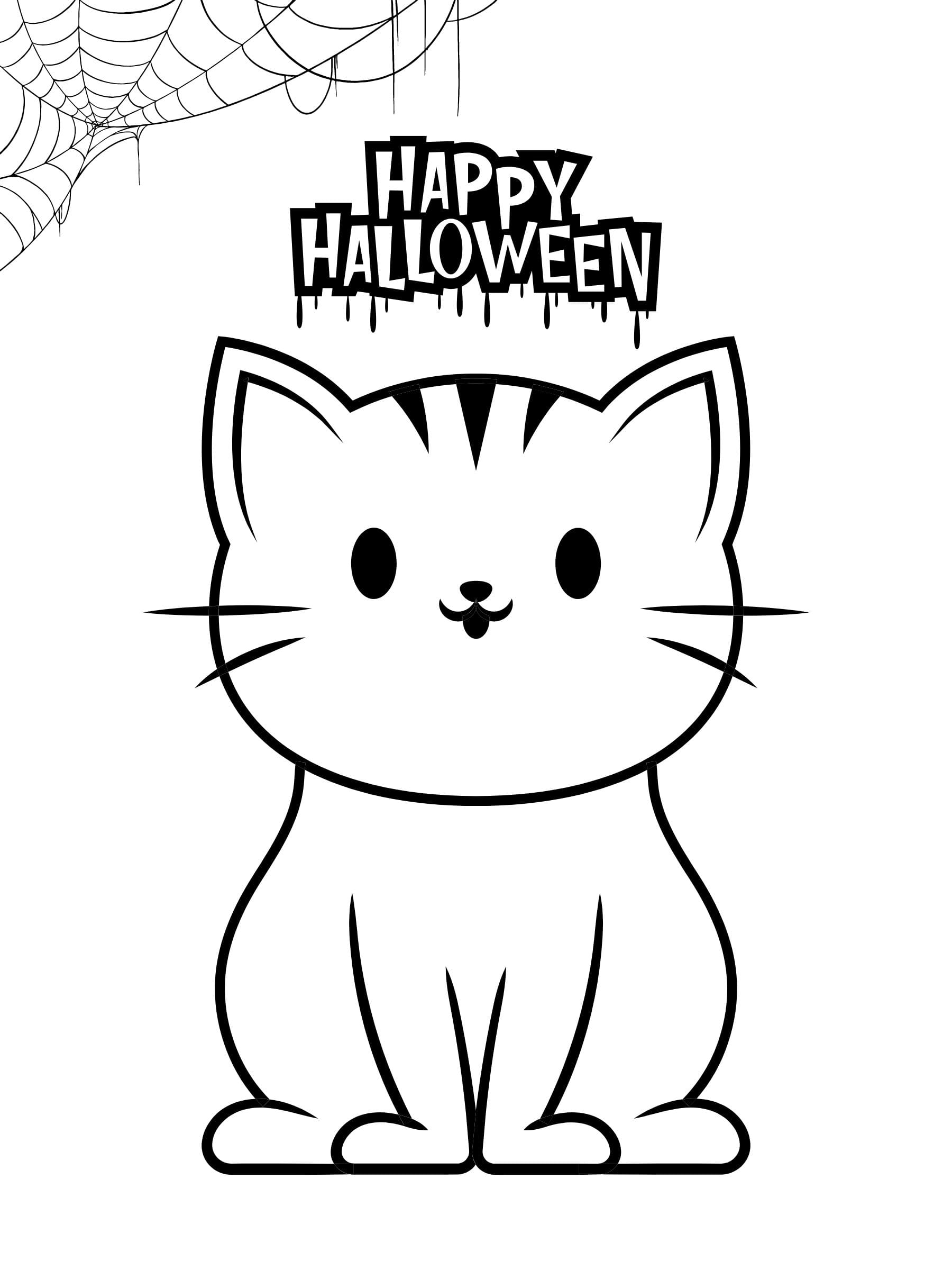 Cat Happy Halloween Coloring Pages For Kids