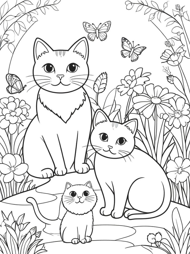 Cat In A Garden Coloring Pages