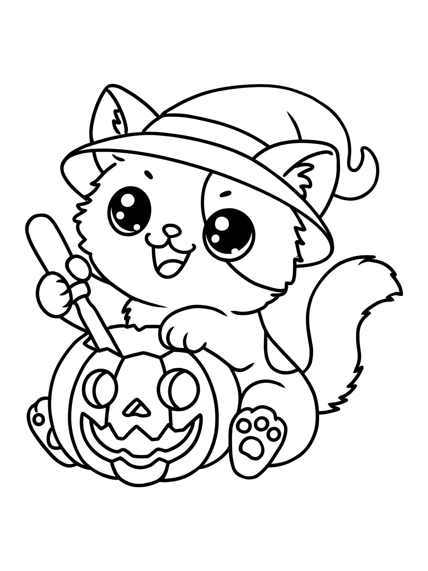 Cat In Graveyard Halloween Coloring Page