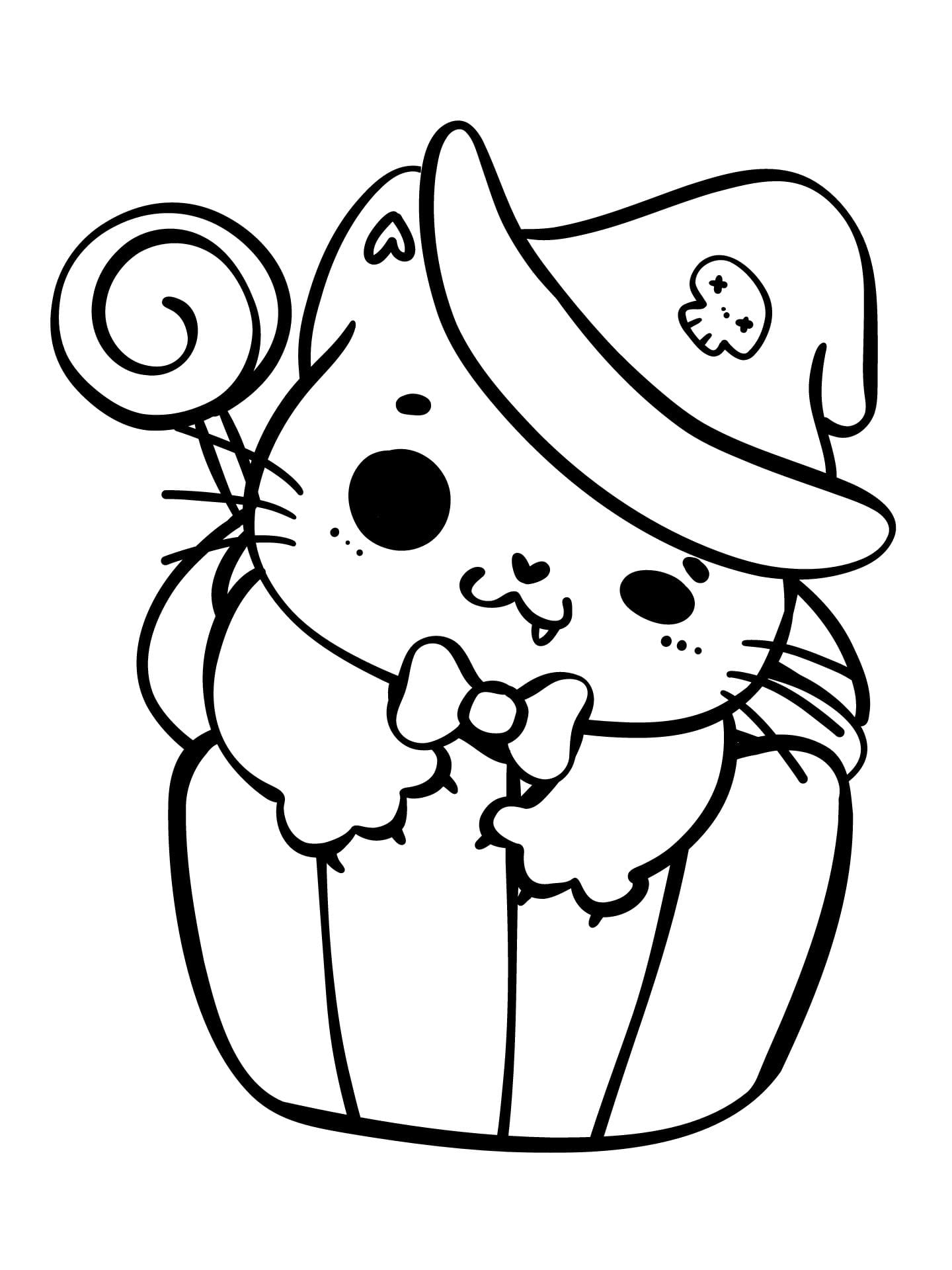 Cat Playing Halloween Coloring Page