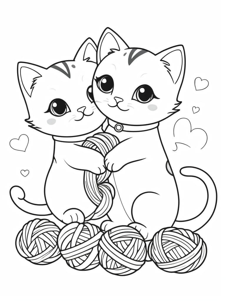 Cat Playing With Yarn Coloring Pages