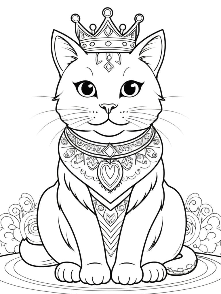 Cat With A Crown Coloring Pages