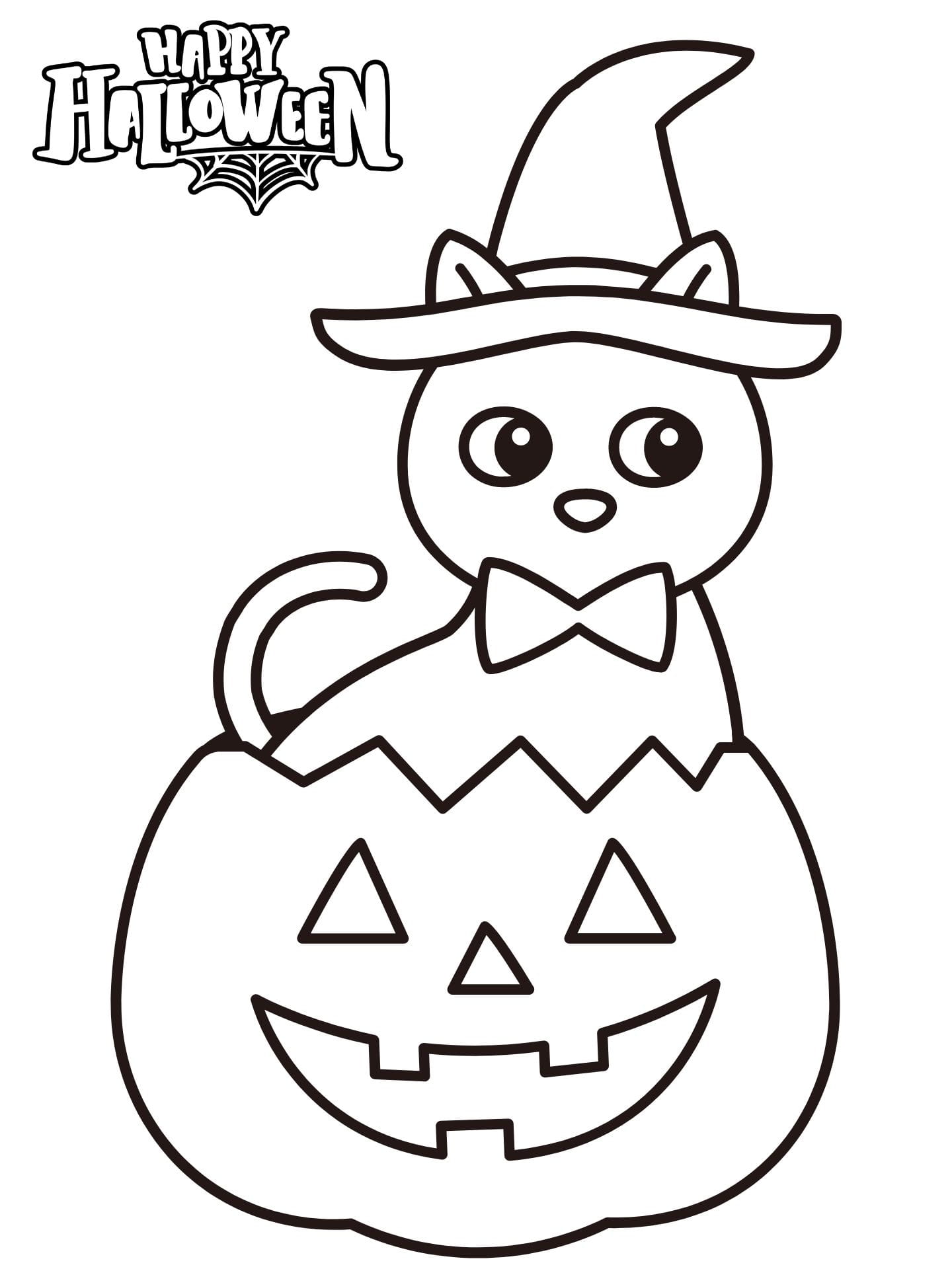 Cat With Hat Halloween Coloring Page