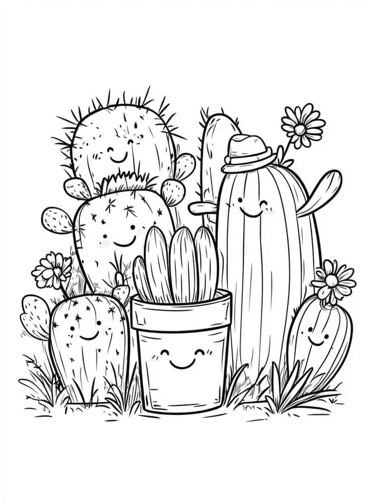 Cheerful Cactus Pot Coloring Pages