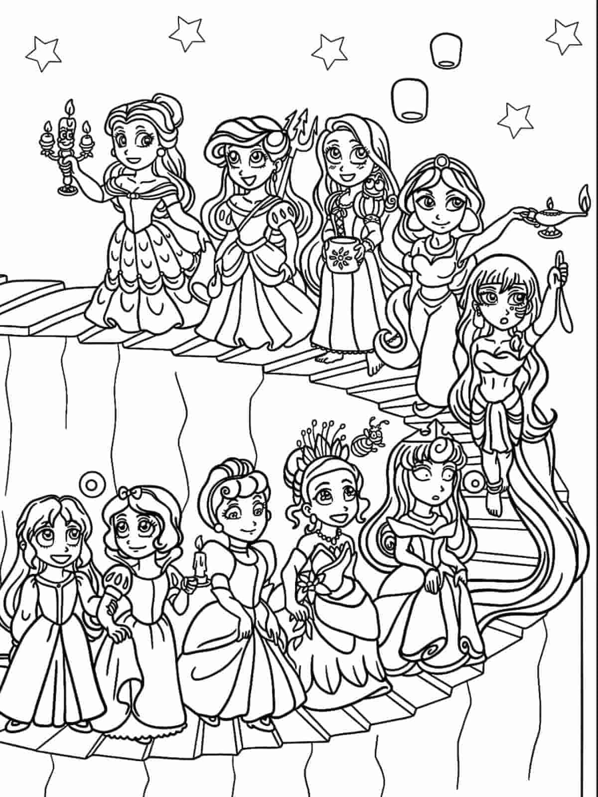 Chibi Disney Princesses Coloring Page