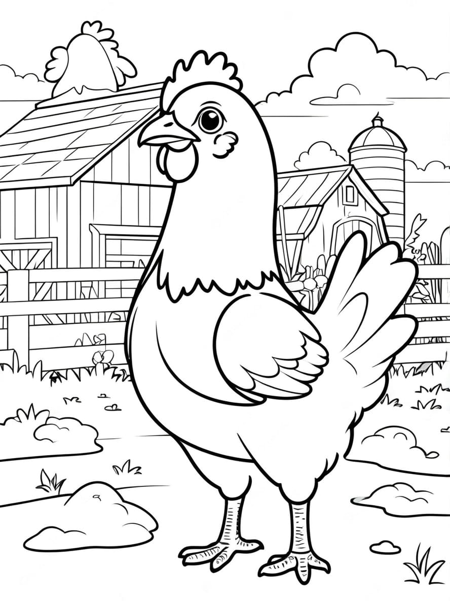 Chicken In The Garden Coloring Pages