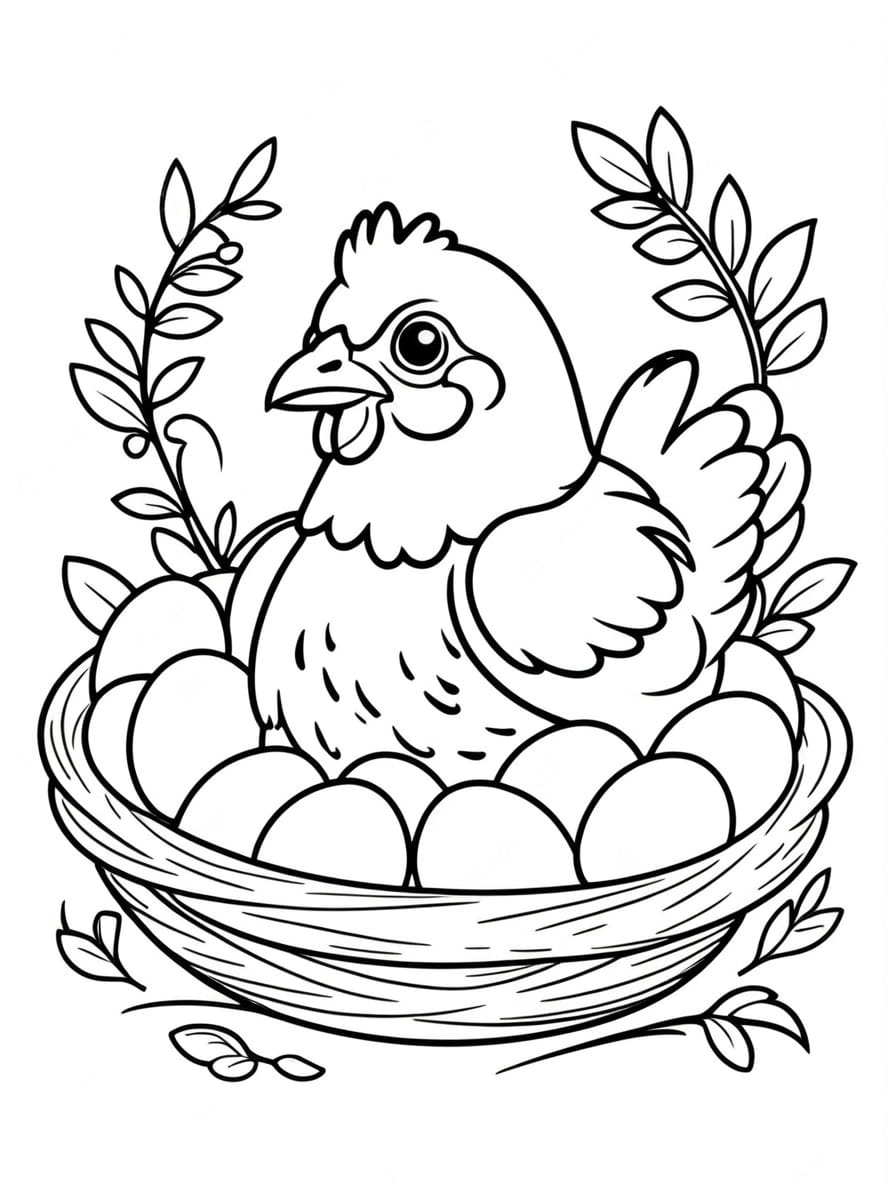 Chicken Is Incubating Eggs Coloring Pages