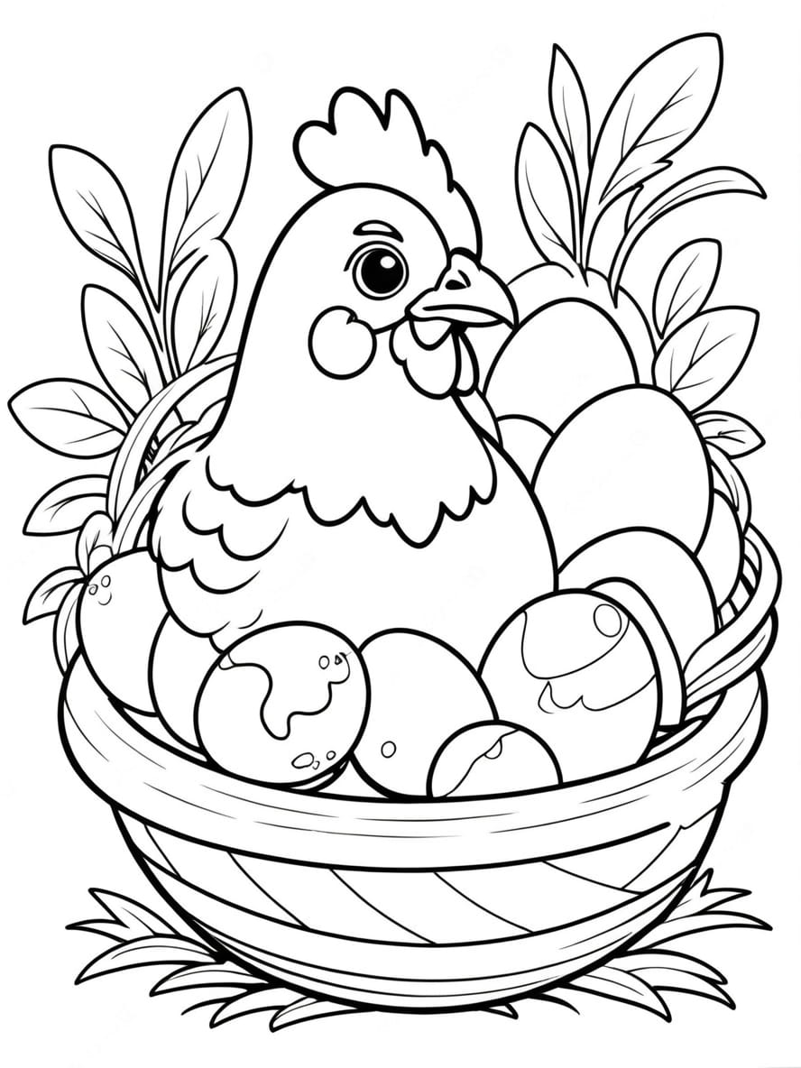 Chicken Looking At Eggs Coloring Pages