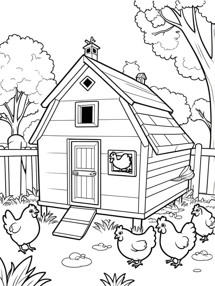 Chicken Running Around The Chicken Coop Coloring Pages