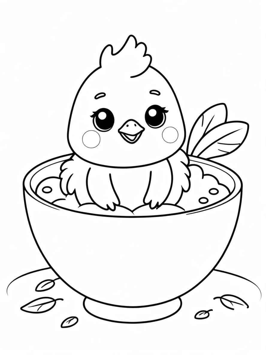 Chicken Sitting In Funny Bowl Coloring Pages