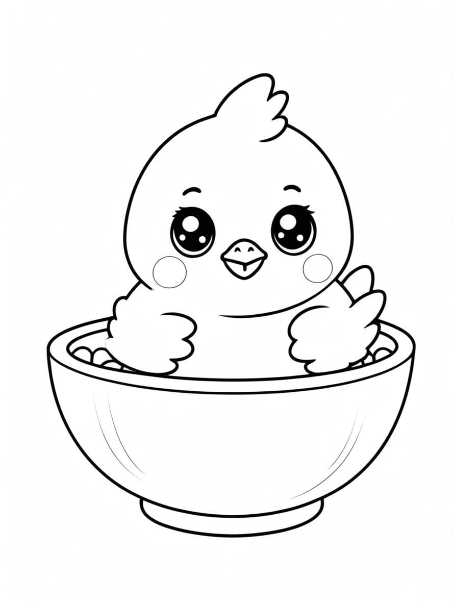 Chicken Sitting In Round Bowl Coloring Pages