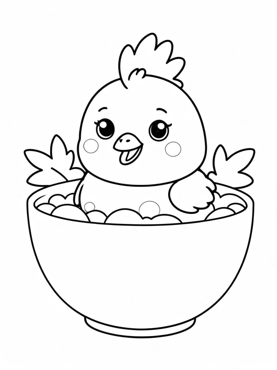 Chicken Sitting In Small Bowl Coloring Pages