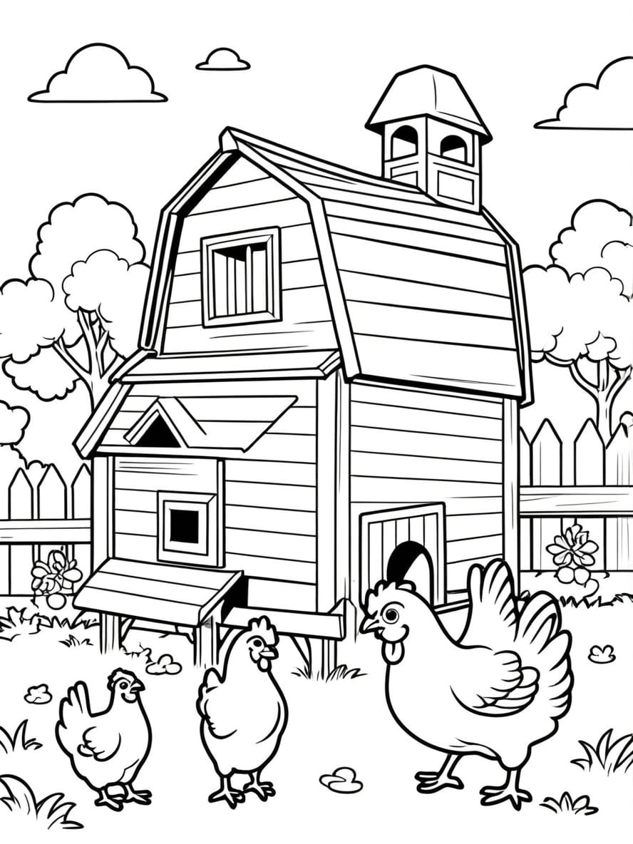 Chicken Standing By The Chicken Coop Coloring Pages