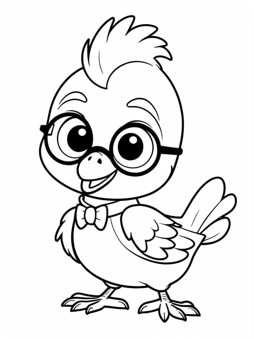 Chicken Wearing Cute Glasses Coloring Pages