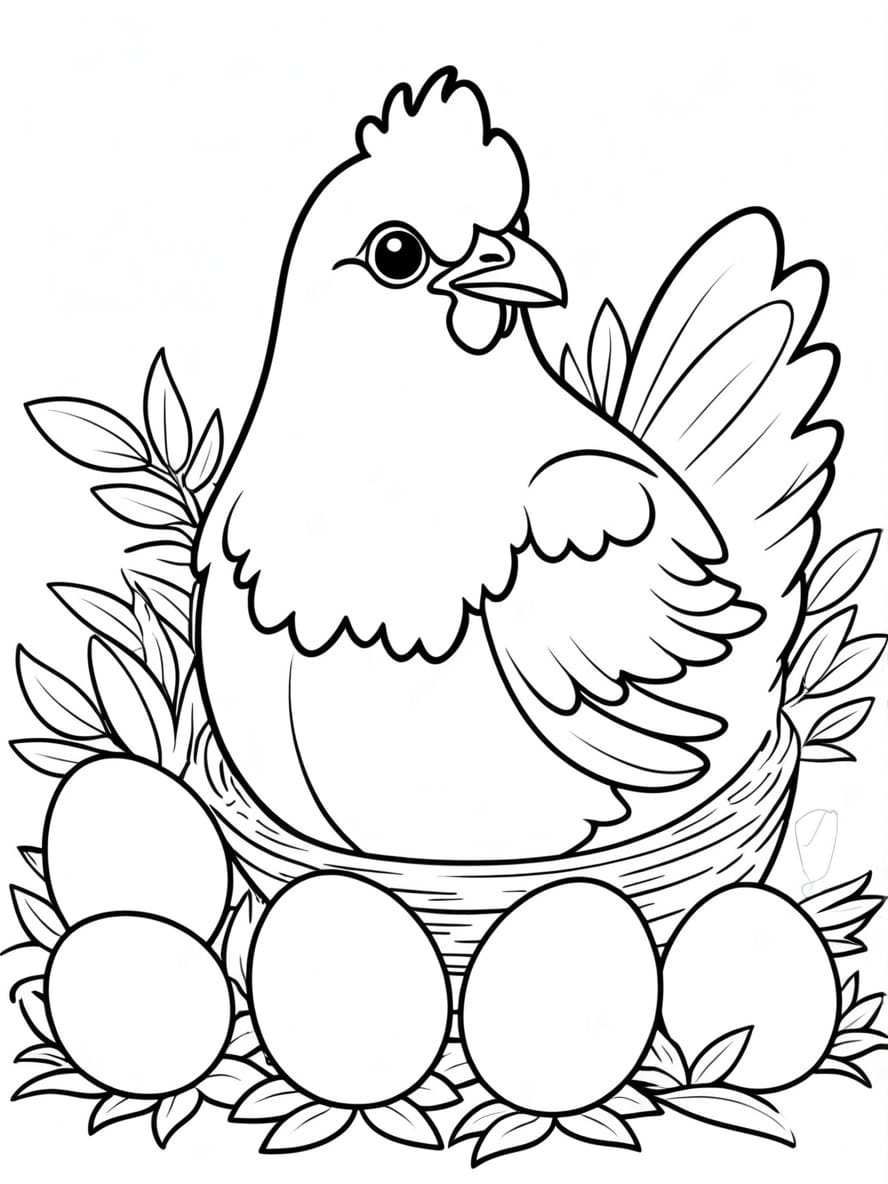 Chicken With Eggs Coloring Pages