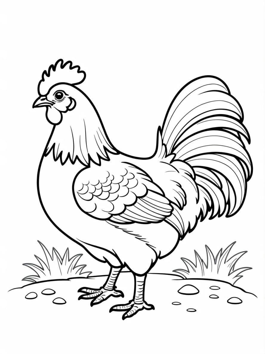 Chicken With Red And Gold Feathers Coloring Pages