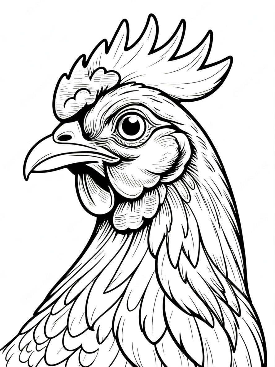 Chicken With Red Comb Head Coloring Pages