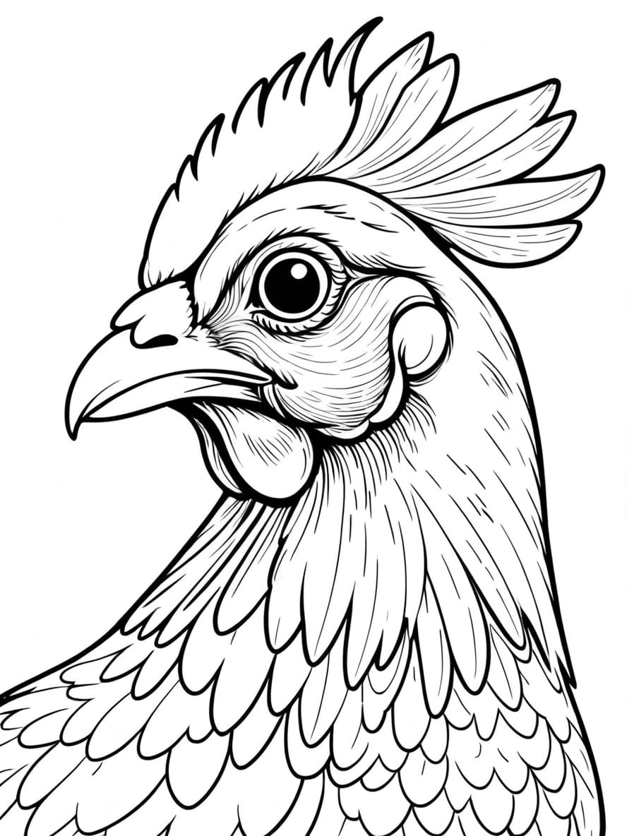 Chicken With Round Eyes Head Coloring Pages