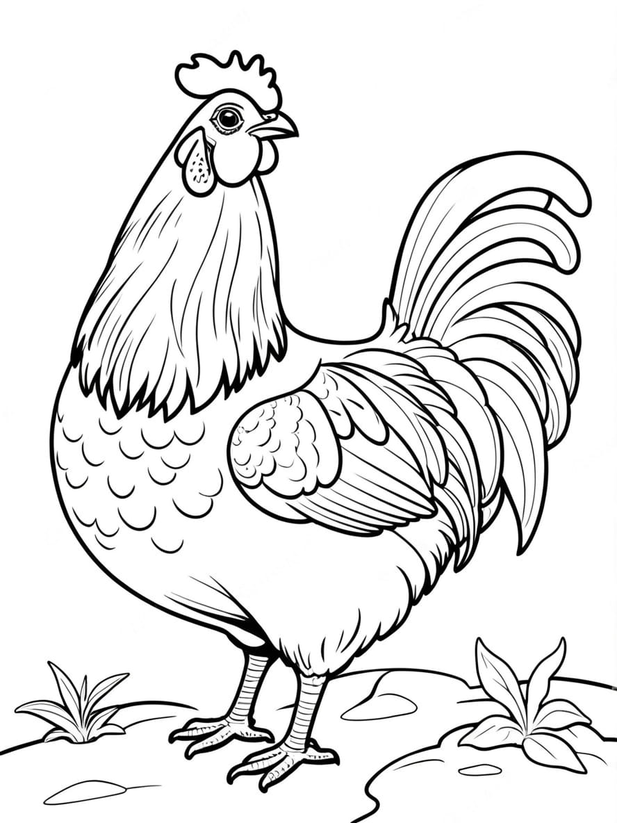 Chicken With Vivid Feathers Coloring Pages