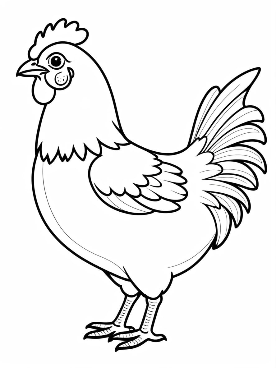 Chicken With Yellow Brown Feathers Coloring Pages