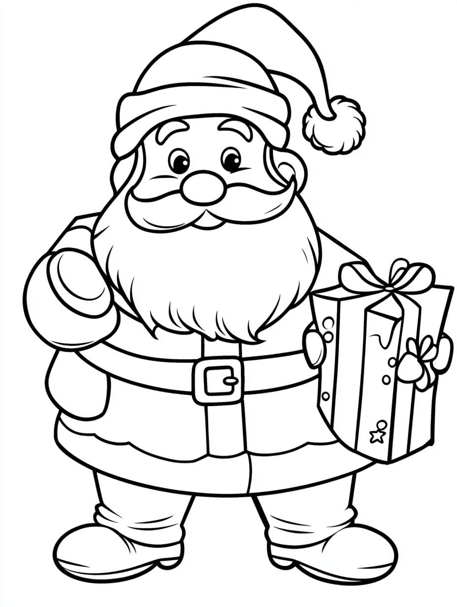 Christmas Santa With Gift Printables Coloring Pages For Kids